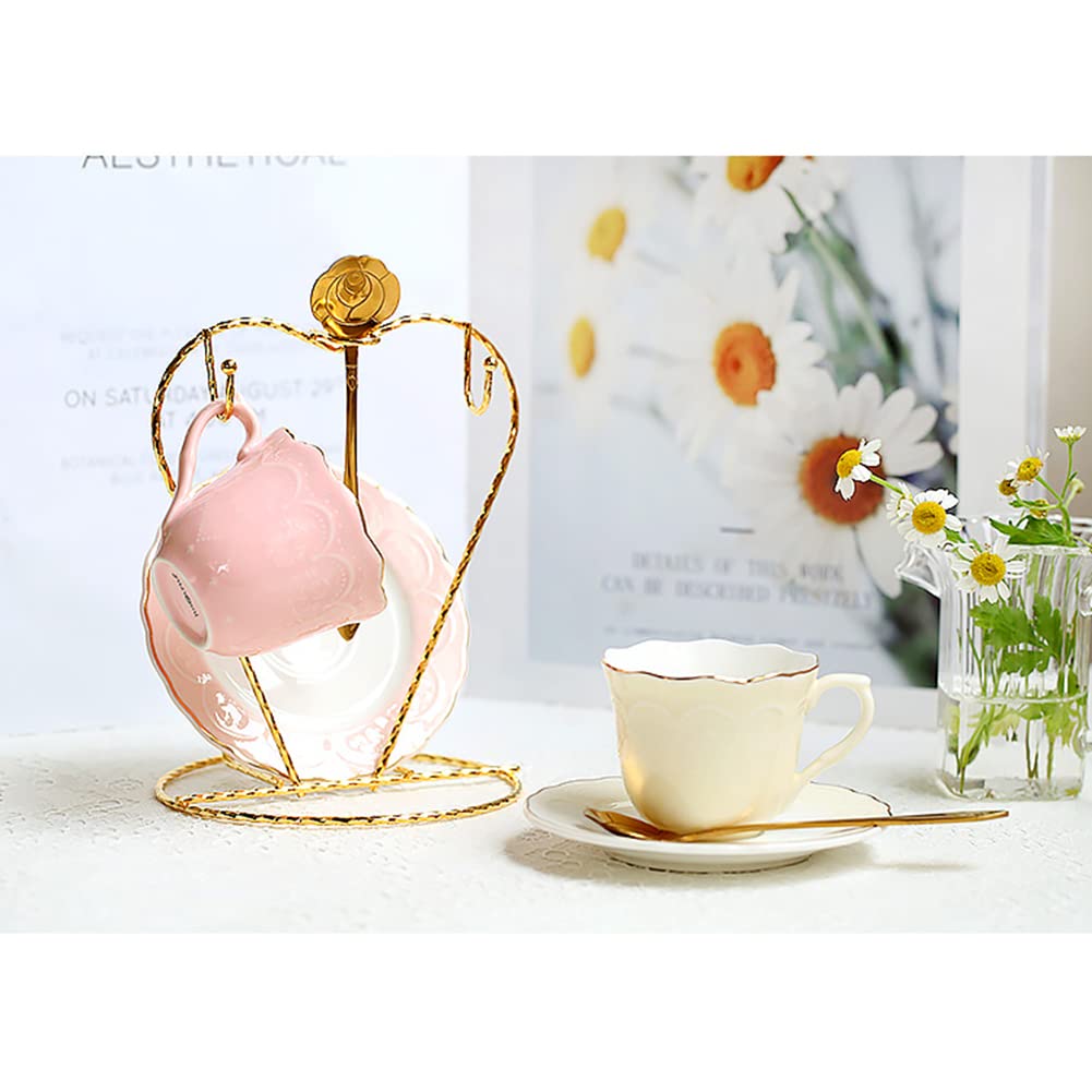 Heart Shaped Tea Cup and Saucer Display Stand Holder Rack Metal Cup Saucer Holder Tea Cup Holder Display Stainless Steel Coffee Mug Organizer for Plate Teapot - Gold