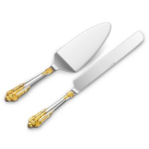 KEAWELL Gorgeous Wedding Cake Knife and Server Set, 18/10 Stainless Steel, Fine Luxury Cake Cutting Set (Gold Accent)