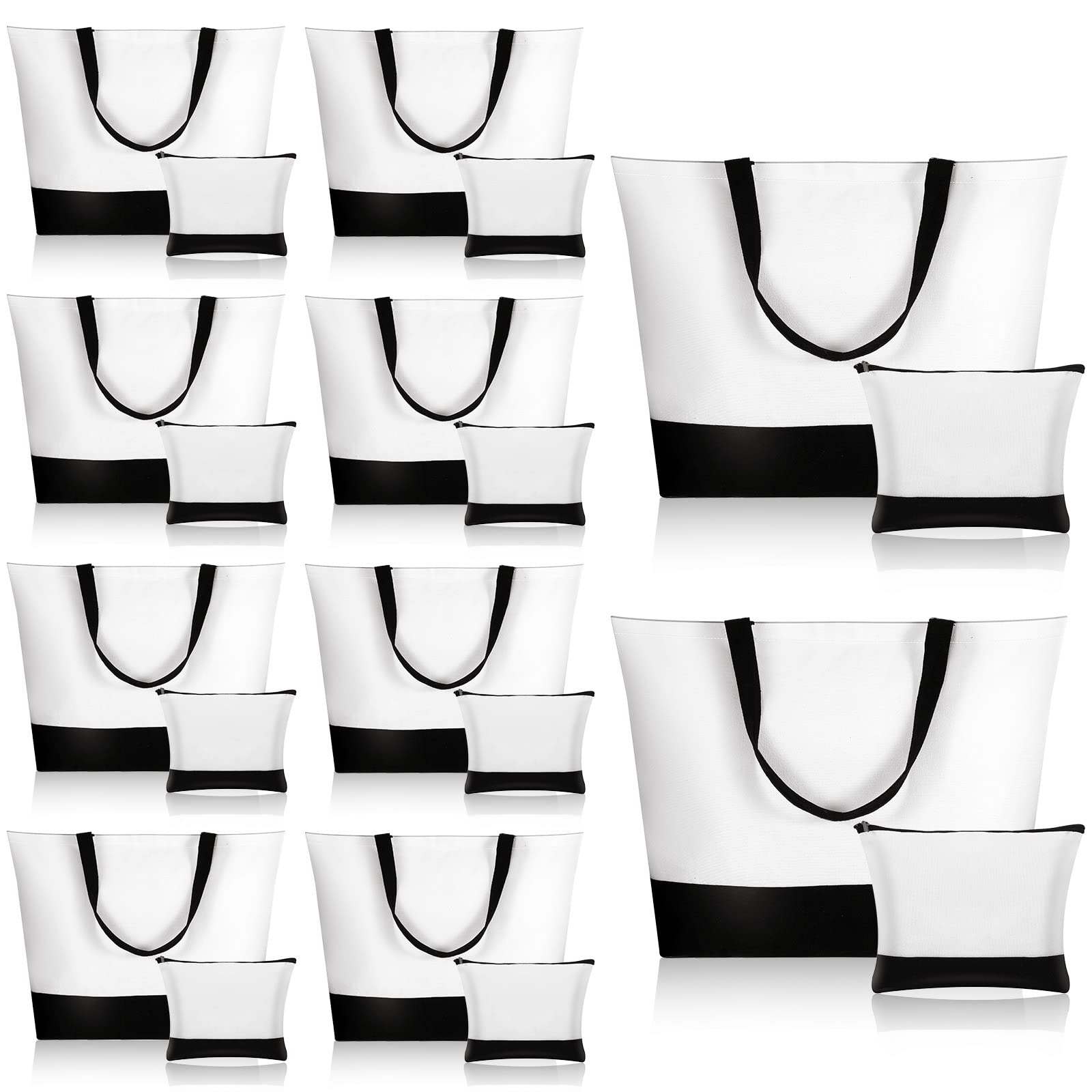 Sanwuta 20 Pcs Large Blank Canvas Tote Bags and Makeup Bags Blank Reusable Grocery Bags Canvas Bags with Handles(Black and White)