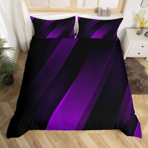 purple black stripes bedding set,neon gradient duvet cover for kids teens boys girls,geometric abstract comforter cover decorative room,modern design quilt cover with 2 pillowcases,king size