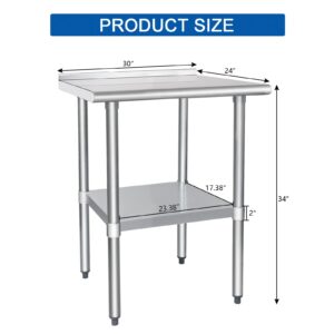 HARDURA Stainless Steel Table Prep & Work Table 24 x 30 Inches NSF Heavy Duty Commercial with Undershelf and Backsplash for Restaurant Kitchen Home and Hotel