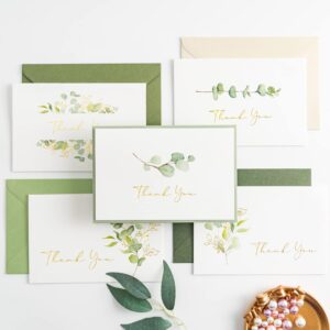 crisky 50 pack eucalyptus thank you cards with envelopes greenery thank you cards for wedding,bridal shower,baby shower,small business,graduation