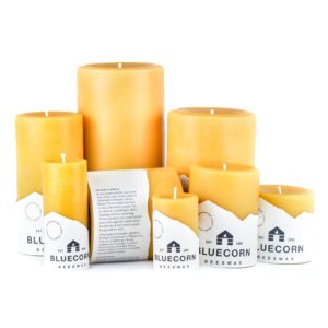 Bluecorn Beeswax 100% Pure Beeswax Pillar Candles | Natural Beeswax Candles, Unscented Yellow Candles | Soy, Paraffin, & Fragrance Free | 3x6, 90 Hour Burn Time, Bulk 6-Pack | Handmade in Colorado