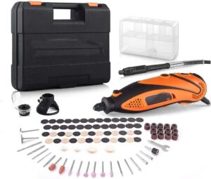 rotary tool kit with keyless chuck flex shaft, 6 variable speed 10000-32000 rpm 3 attachments carrying case for cutting, engraving, drilling, sanding, polishing, diy crafts