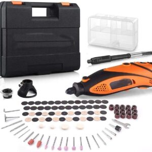 Rotary Tool Kit with Keyless Chuck Flex Shaft, 6 Variable Speed 10000-32000 RPM 3 Attachments Carrying Case for Cutting, Engraving, Drilling, Sanding, Polishing, DIY Crafts