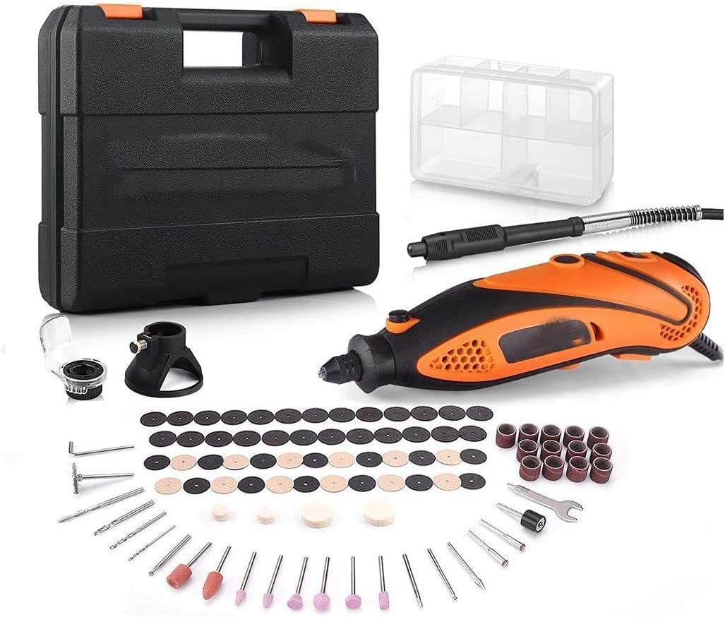 Rotary Tool Kit with Keyless Chuck Flex Shaft, 6 Variable Speed 10000-32000 RPM 3 Attachments Carrying Case for Cutting, Engraving, Drilling, Sanding, Polishing, DIY Crafts