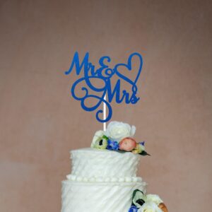 Mr & Mrs Cake Toppers Wedding Bride And Groom Blue Glitter, Wedding Engagement Cake Picks Bridal Shower Cake Decorations, Mr And Mrs Party Decorations Cake Decor