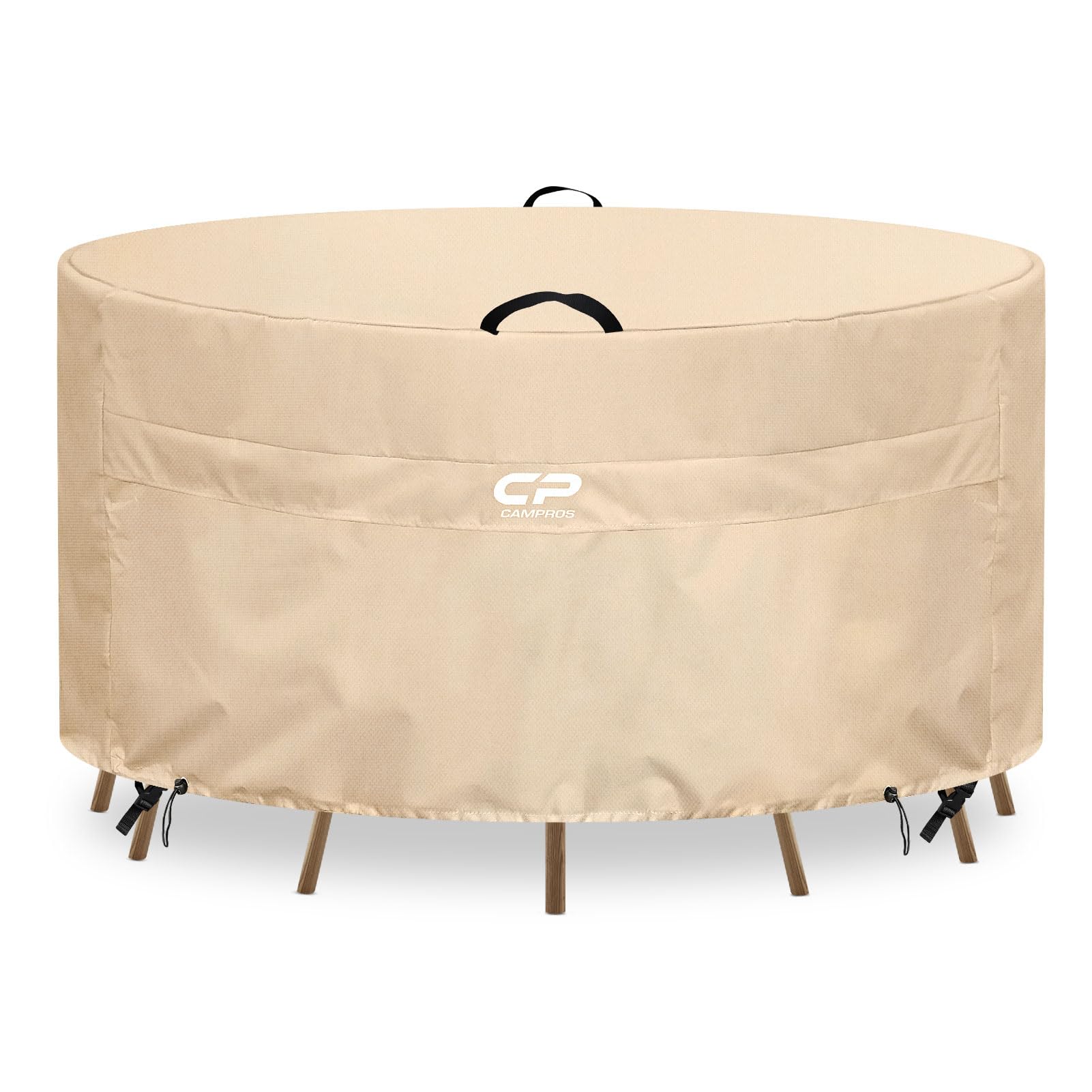 CAMPROS CP Round Patio Furniture Covers 72"Dia,Outdoor Table Covers for Round Table Chair Set/Fire Pit/Hot Tubs,Heavy Duty-Weatherproof/UV-Resistant Patio Cover-72”DIA*26”H-Beige