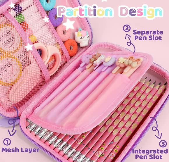 Unicorn Pencil Case, Cute Large Capacity Pen Box for Girls, 3D EVA Stationery Bag Pink Pencil Pouch Organizer with Compartments, Anti-Shock School Supplies Multi-Compartment for Kids Students (MOON L)