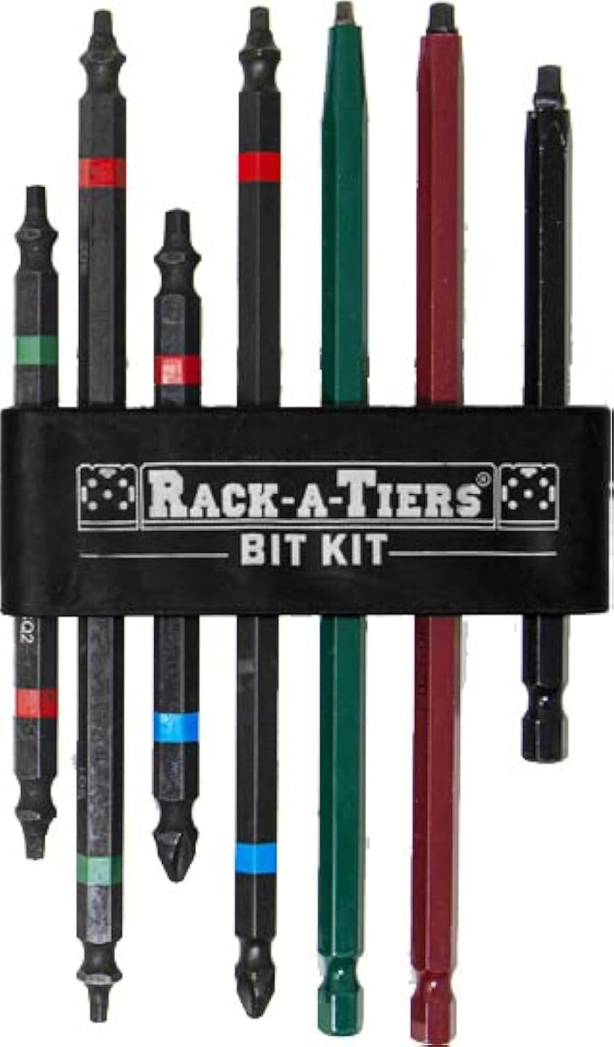 Rack-A-Tiers Rough-In Bit Kit - 7 pcs Driver Bit Set, Electrical Bits, Double Ended Impact Bits, Electrician Drill Bit Kit, Electrical Rough-In Impact Bits (Rough-In Kit) (72711)