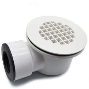 low profile shower drain, 1.5" side outlet drain assembly with perforated strainer, for 1.5" replacement shower base pvc drain and side outlet drain