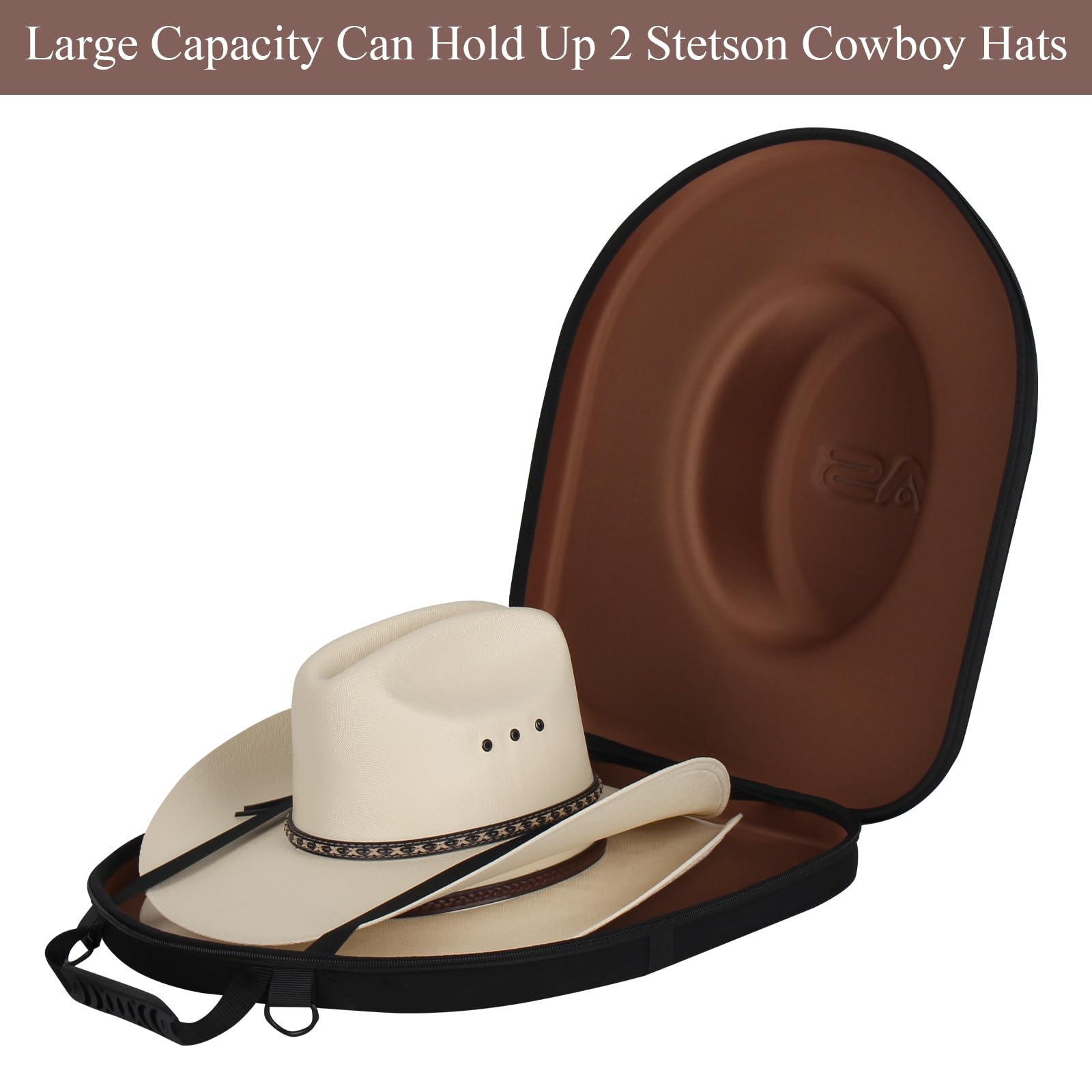 Anysiny Hat Box for Travel-Crush Proof Hat Travel Case for Cowboy Hats Holder Storage Box Organizer Cap Carrier with Adjustable Carry Strap (Cowboy-Black Red, Large-Cowboy Hat Case)