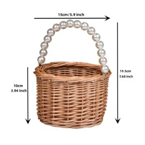 BETAULIFE Wicker Rattan Flower Girl Basket,Pearl Handle Flower Girl Basket,Wedding Flower Girl Basket and Home Decorations.