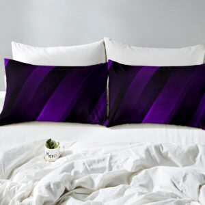 Purple Black Stripes Bedding Set,Neon Gradient Duvet Cover for Kids Teens Boys Girls,Geometric Abstract Comforter Cover Decorative Room,Modern Design Quilt Cover with 2 Pillowcases,King Size