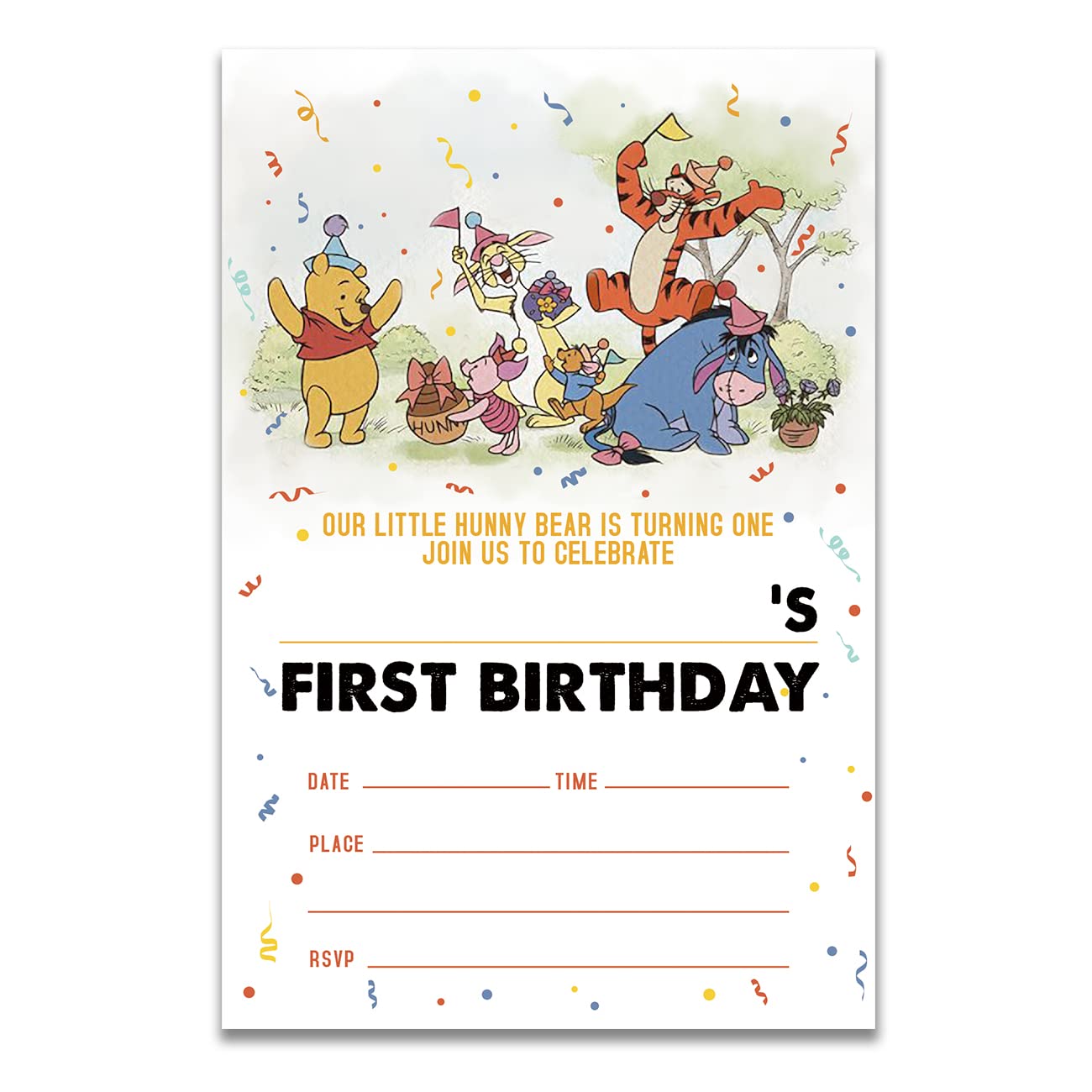 Dolimifa Vintage Winnie the Pooh 1st Birthday Invitations Fill in Style Classic Winnie the Pooh Bear First Birthday Invites, 20 count With Envelopes