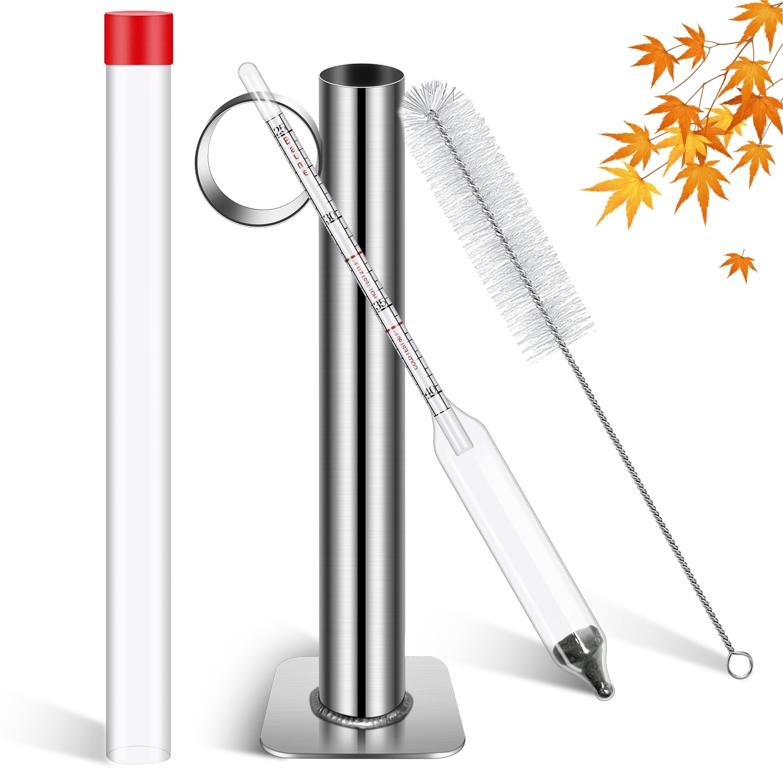 JUYRLE Maple Syrup Hydrometer Kit - Stainless Steel Test Cup, Baume and Brix Scale, Cleaning Brush, Maple Syrup Density Kit for Accurate Measurements of Sugar Content and Quality