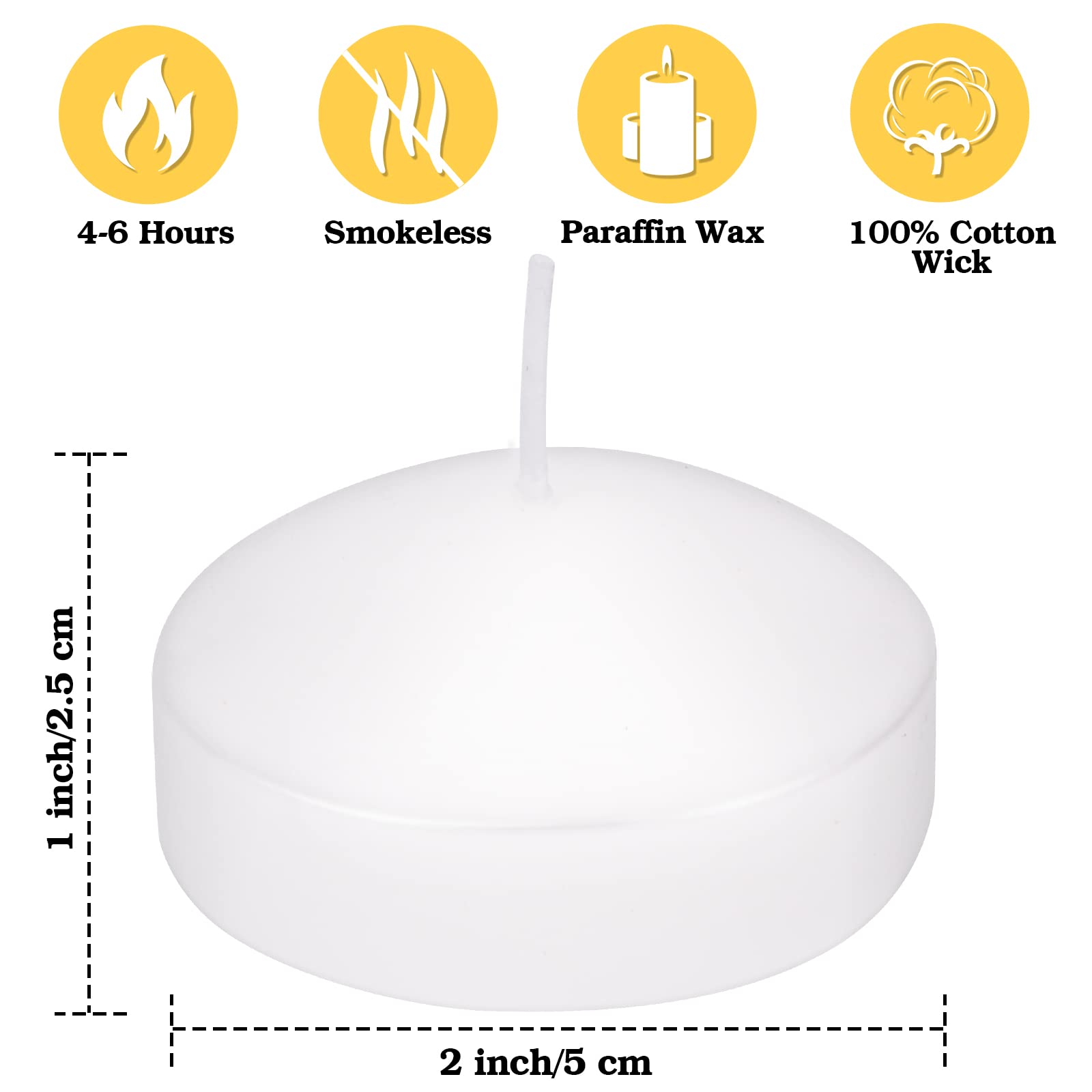 Floating Candles 36 Pack, 2 Inch Long Lasting Small Unscented White Floating Candle for Wedding, Birthday, Holiday & Home Decoration