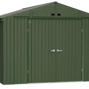 Scotts 10' x 12' Outdoor Lockable Water-Resistant Steel Storage Shed Building with Tool Hanger and Gable Roof, Green