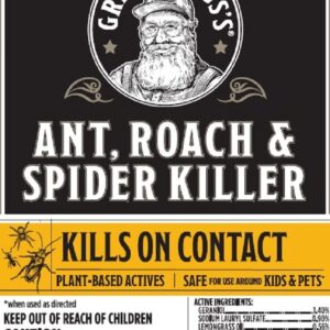 Grandpa Gus's Natural Ant, Roach & Spider Killer Spray, Plant-Based Actives Kill Insects & Bugs On Contact, Non-Greasy, Not Flammable, No Stains, Fresh Scent, 16 oz