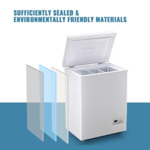 DEMULLER Chest Freezer Small Deep Freeezer with 2 Removable Baskets, Compact Freezer with Digital Control Panel accurate to 1 ℉, Mini Freezer for Homes Garages Basements White