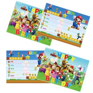 nf 24pcs mario birthday party invitations card, video game party supplies，super bro party supplies for kids