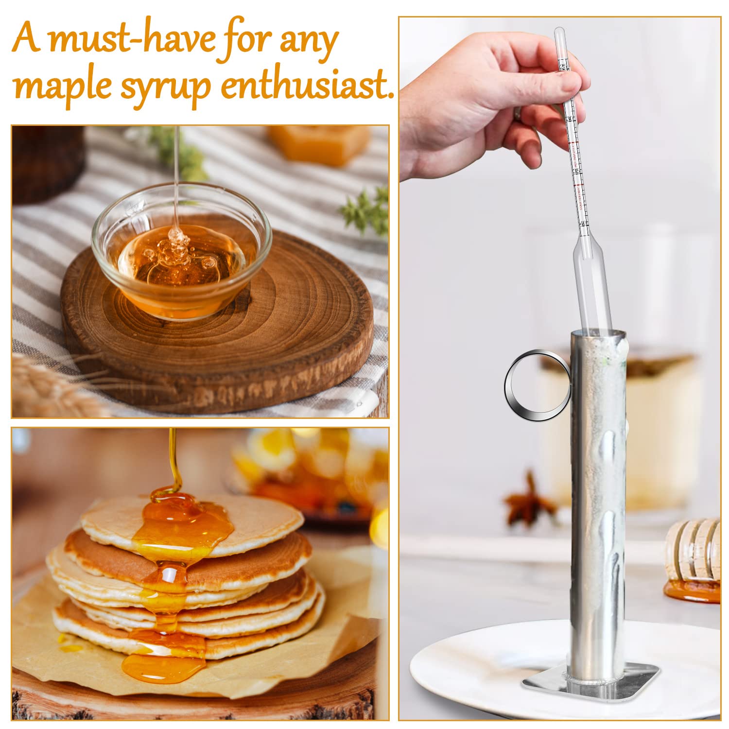 JUYRLE Maple Syrup Hydrometer Kit - Stainless Steel Test Cup, Baume and Brix Scale, Cleaning Brush, Maple Syrup Density Kit for Accurate Measurements of Sugar Content and Quality