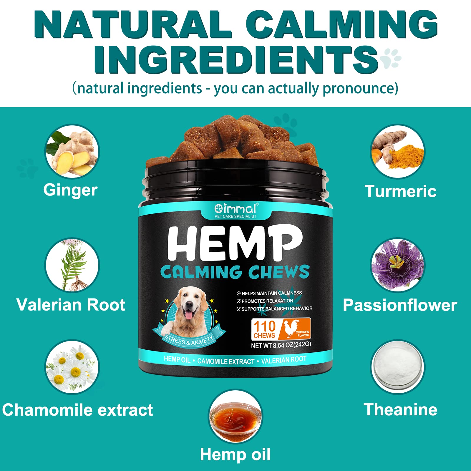 Hemp Calming Chews for Dogs, Dog Training & Behavior Aids, Dog Calming Treats, Natural Soothing Snacks Hemp + Valerian Root, Dog Anxiety Relief & Aggressive Behavior, 110PCS Calming Dog Treats