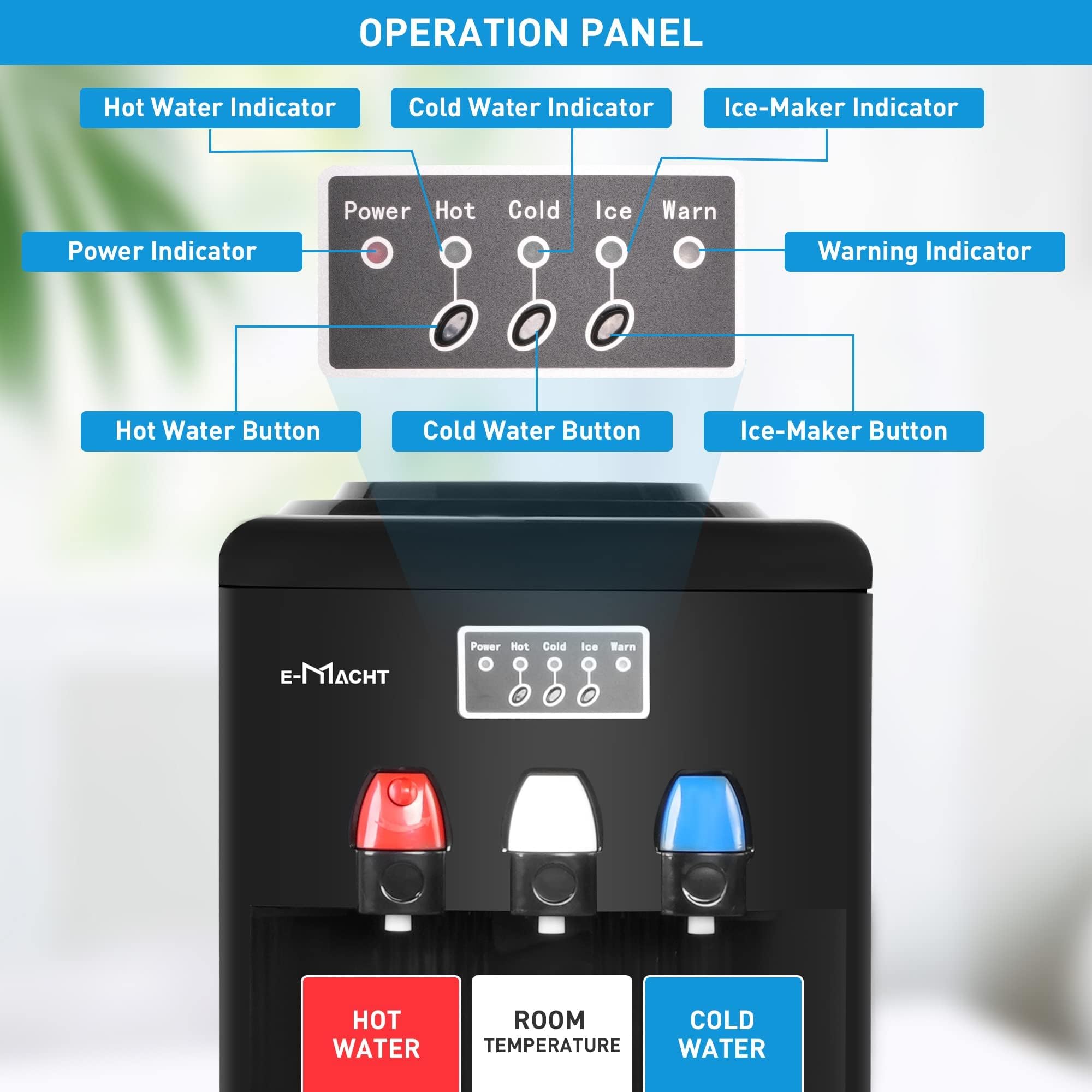 Clarfey Water Dispenser with Ice Maker, 3 in 1 Water Dispense with Built-in Ice Maker, Water Cooler Dispenser for 3-5 Gallon Bottle with a Scoop, Ice-Making Chamber, Child Safety Lock, Black