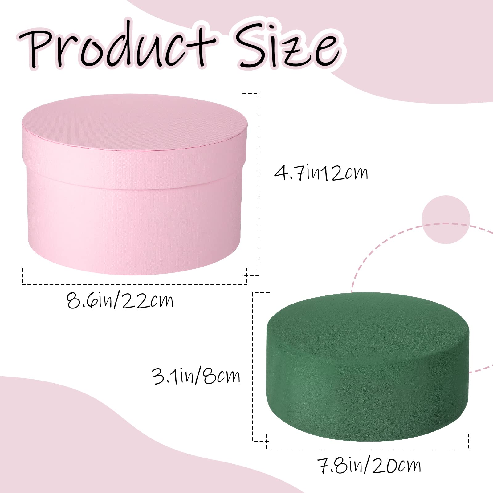 Nuenen Gift Boxes with Lids Floral Foam Set Round Boxes Flower Arrangements Supplies Round Floral Foam Round Boxes for Flowers for Mother's Day Bridesmaid Wedding(Pink)