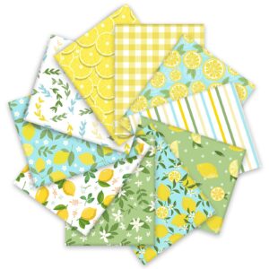 whaline 10pcs summer cotton fabric bundles 18 x 22 inch watercolor lemon fat quarters yellow green lemon quilting patchwork squares sewing fabrics for diy handmade crafting home party decor