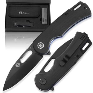 holtzman's gorilla survival mens folding pocket knife set d2 steel blade g10 handle pocket knife edc gift set for men (black + blue liner)