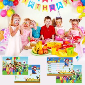 NF 24PCS Mario Birthday Party Invitations card, Video game party supplies，Super Bro Party Supplies for Kids