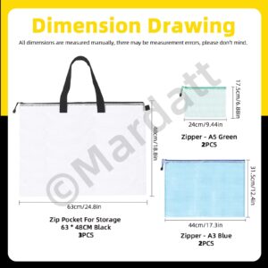 Mardatt 7Pcs 19” x 25” Art Portfolio Storage Bag with Handle and Zipper, 3 Sizes Waterproof Poster Storage Bag Mesh Folder Organizers Transparent Pencil Bag for Bulletin Board Painting