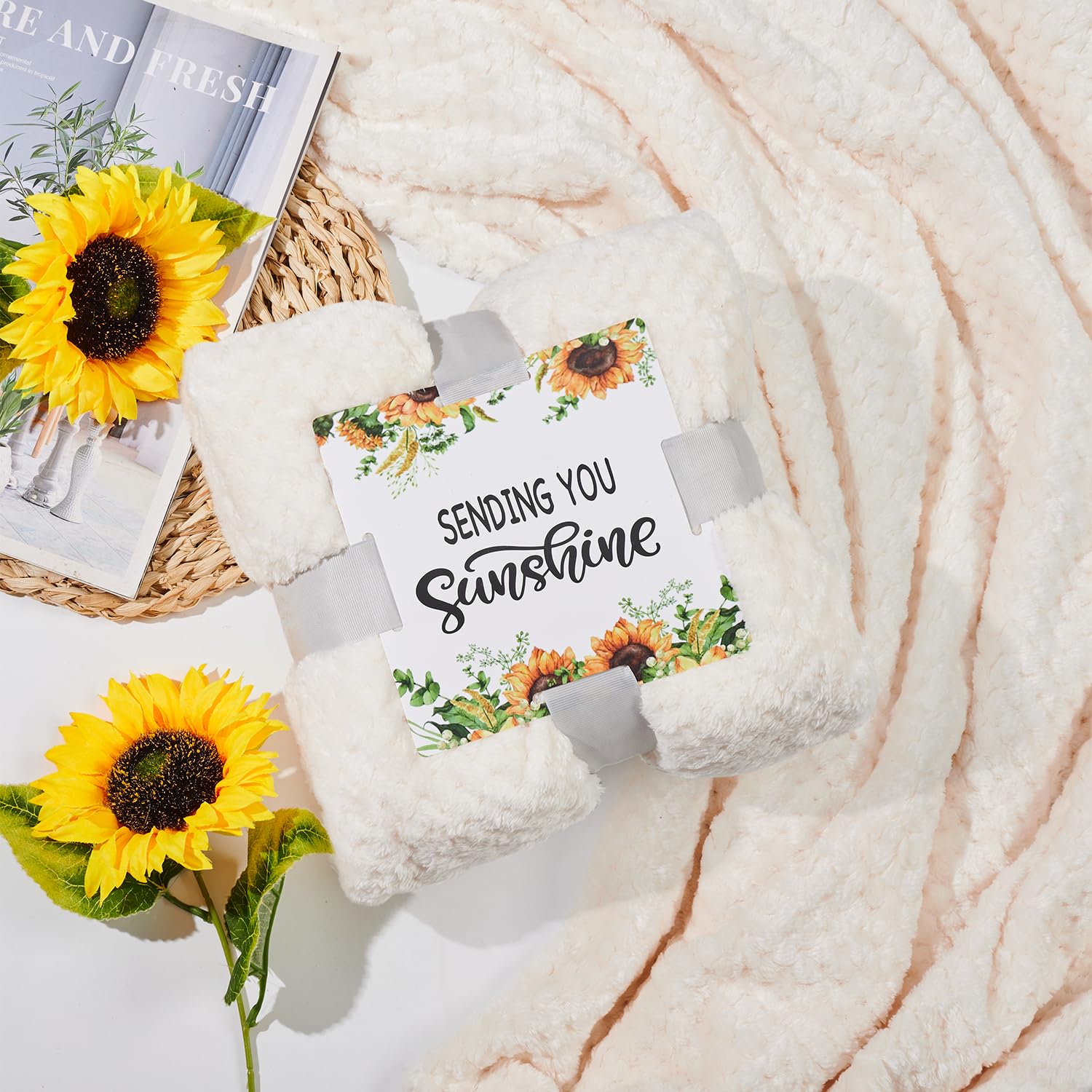 Get Well Soon Gifts for Women, Sunflower Gifts Care Pacakge with Sunshine Tumbler and Luxury Blanket Thinking of You Relaxing Spa Gifts for Mom Sister Grandma