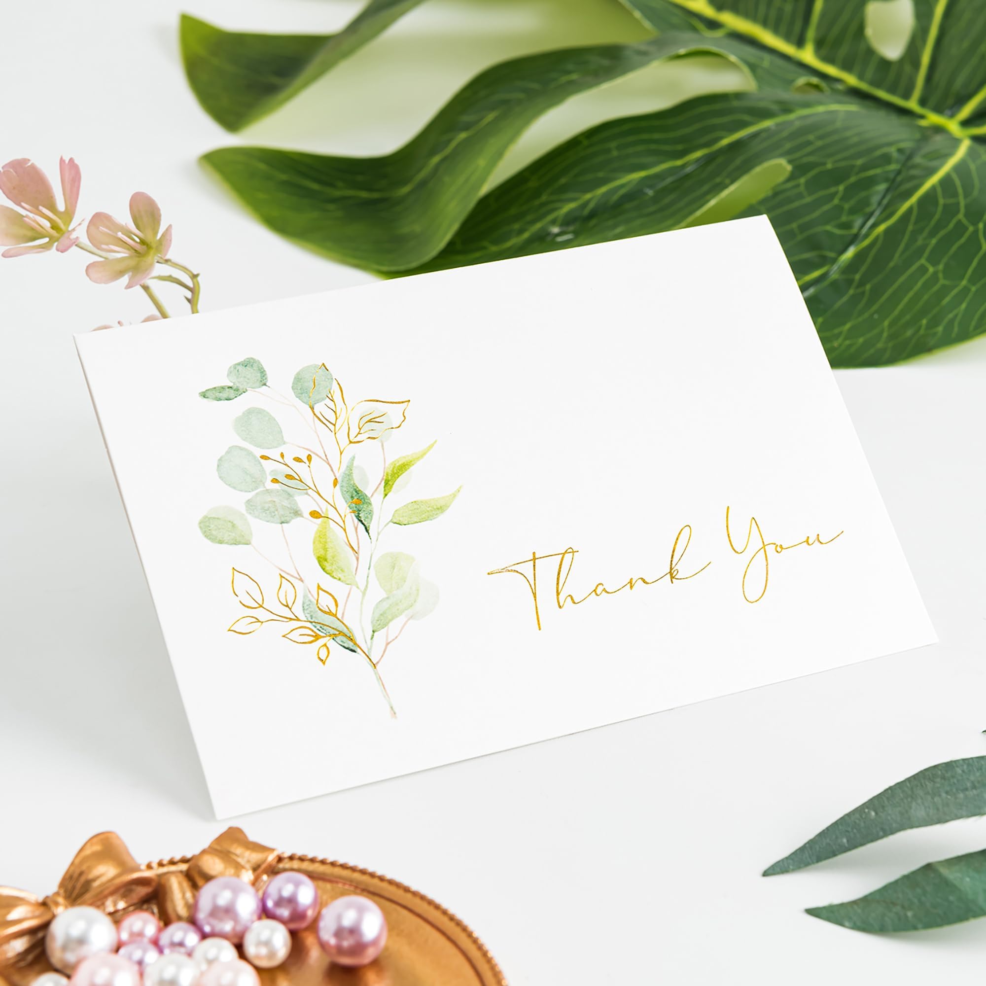 Crisky 50 Pack Eucalyptus Thank You Cards With Envelopes Greenery Thank You Cards for Wedding,Bridal Shower,Baby Shower,Small Business,Graduation