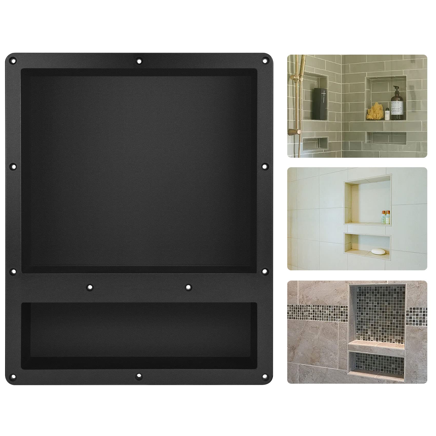 Suteck Shower Niche Double Shelf, 16-Inch Width x 20-Inch Height x 4-Inch Depth, Recessed Shower Niche Ready for Tile (Inner Size: Length 12"+4", Width 14") Niche for Shower Bathroom Storage