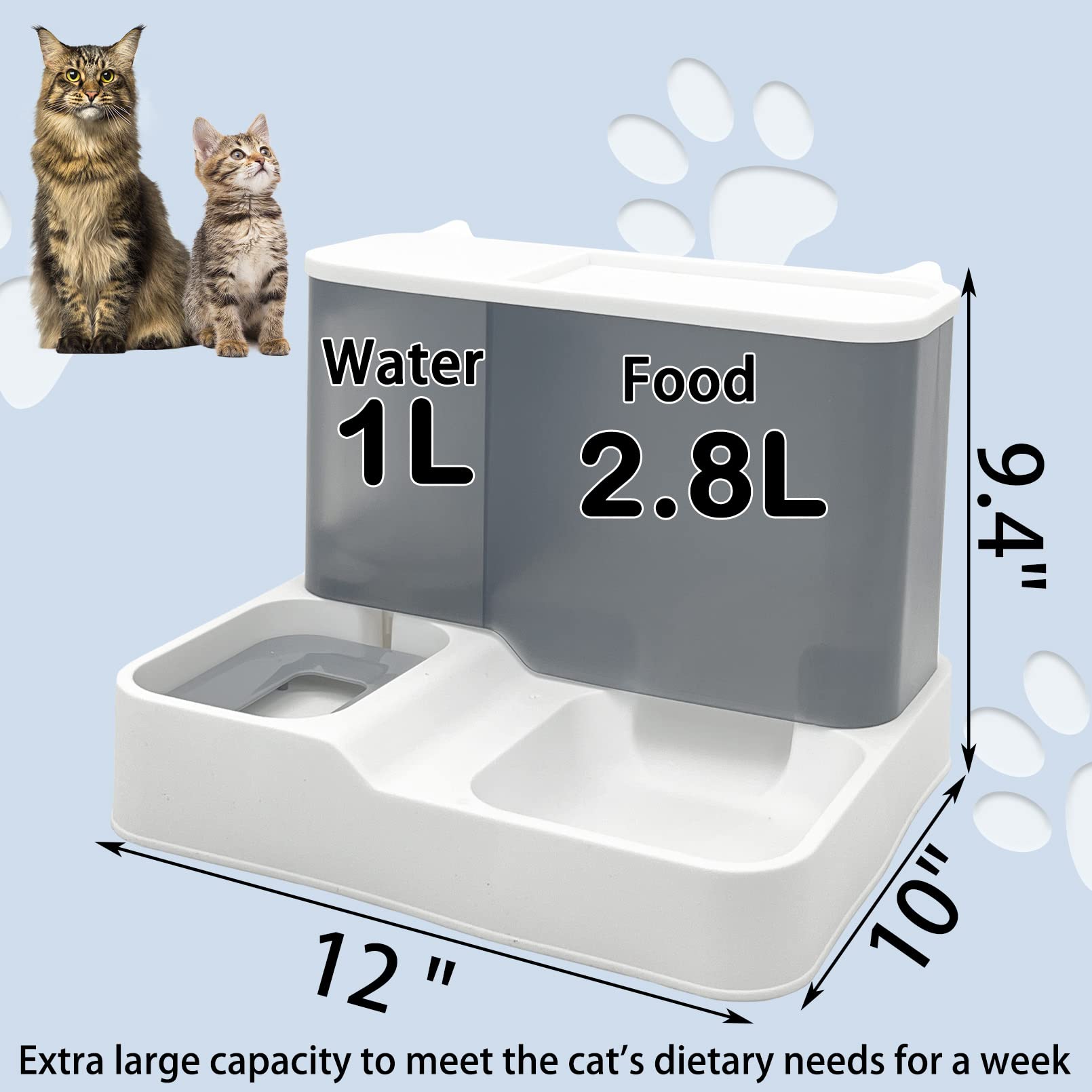 Apatal Gravity Automatic Cat Feeder Set, 2 in 1 Gravity Pet Food and Water Bowl Set All-in-One Auto Puppy Supply Feeding Watering Supplies for Small Medium Indoor Dogs Cats Pets(Grey)