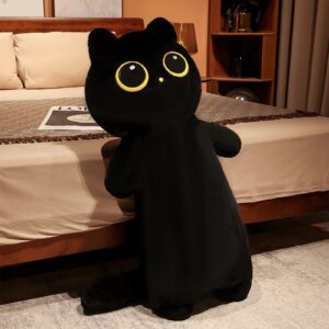 cottonstar cat plush body pillow, cute black stuffed animals big eyes soft plushies doll toys (classic-unweighted)