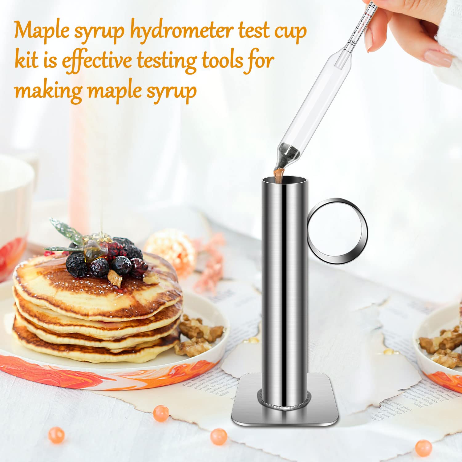 JUYRLE Maple Syrup Hydrometer Kit - Stainless Steel Test Cup, Baume and Brix Scale, Cleaning Brush, Maple Syrup Density Kit for Accurate Measurements of Sugar Content and Quality