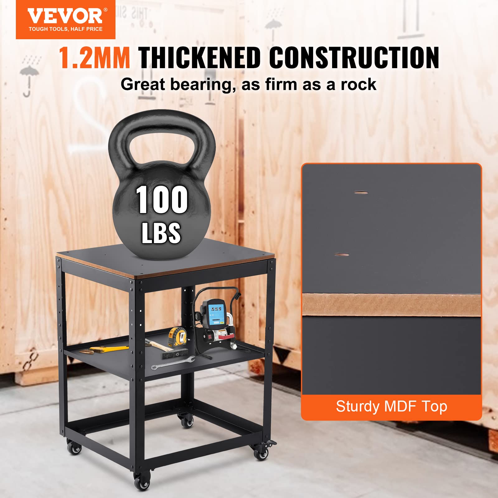 VEVOR Thickness Planer Stand, 100 lbs heavy loads, Three-Gear Height Adjustable Thickness Planer Table,with 4 Stable Casters & Storage Space, for most planers, saws, bench-top machines, power tools