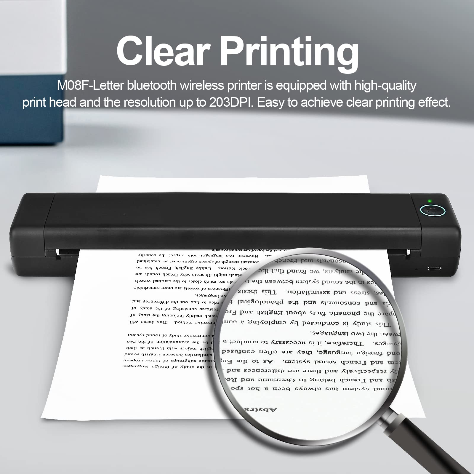 Portable Printers Wireless for Travel Mini Printer, Bluetooth Mobile Printer, Inkless Thermal Printer Support 8.26"x11.69" A4 Thermal Paper, Compatible with Android and iOS Phone & Laptop