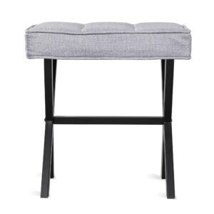 LUE BONA Vanity Stool, Square Linen Makeup Stool with Metal X Legs, Small Ottoman Stool Chair for Vanity, Modern Padded Vanity Seat Foot Rest Stool for Makeup Room, Living Room, Bathroom, Dark Gray