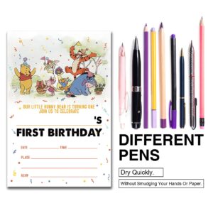 Dolimifa Vintage Winnie the Pooh 1st Birthday Invitations Fill in Style Classic Winnie the Pooh Bear First Birthday Invites, 20 count With Envelopes