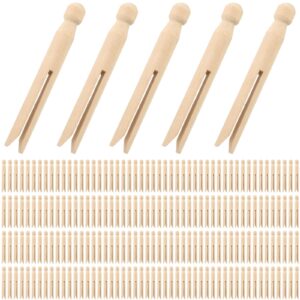 zubebe 200 pack round wooden clothespins vintage dolly clothes pegs old fashioned wood clothes pin for craft laundry peg outdoor clothesline home kitchen travel