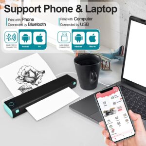 Portable Printers Wireless for Travel Mini Printer, Bluetooth Mobile Printer, Inkless Thermal Printer Support 8.26"x11.69" A4 Thermal Paper, Compatible with Android and iOS Phone & Laptop