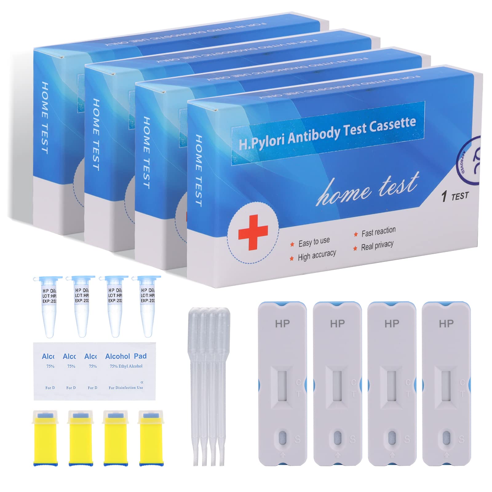 H. Pylori，Helicobacter Pylori Detection kit, 10-15 Minutes of Quick Home Testing, The Result is Highly Accurate, Easy to use and Read ，4 Tests Included