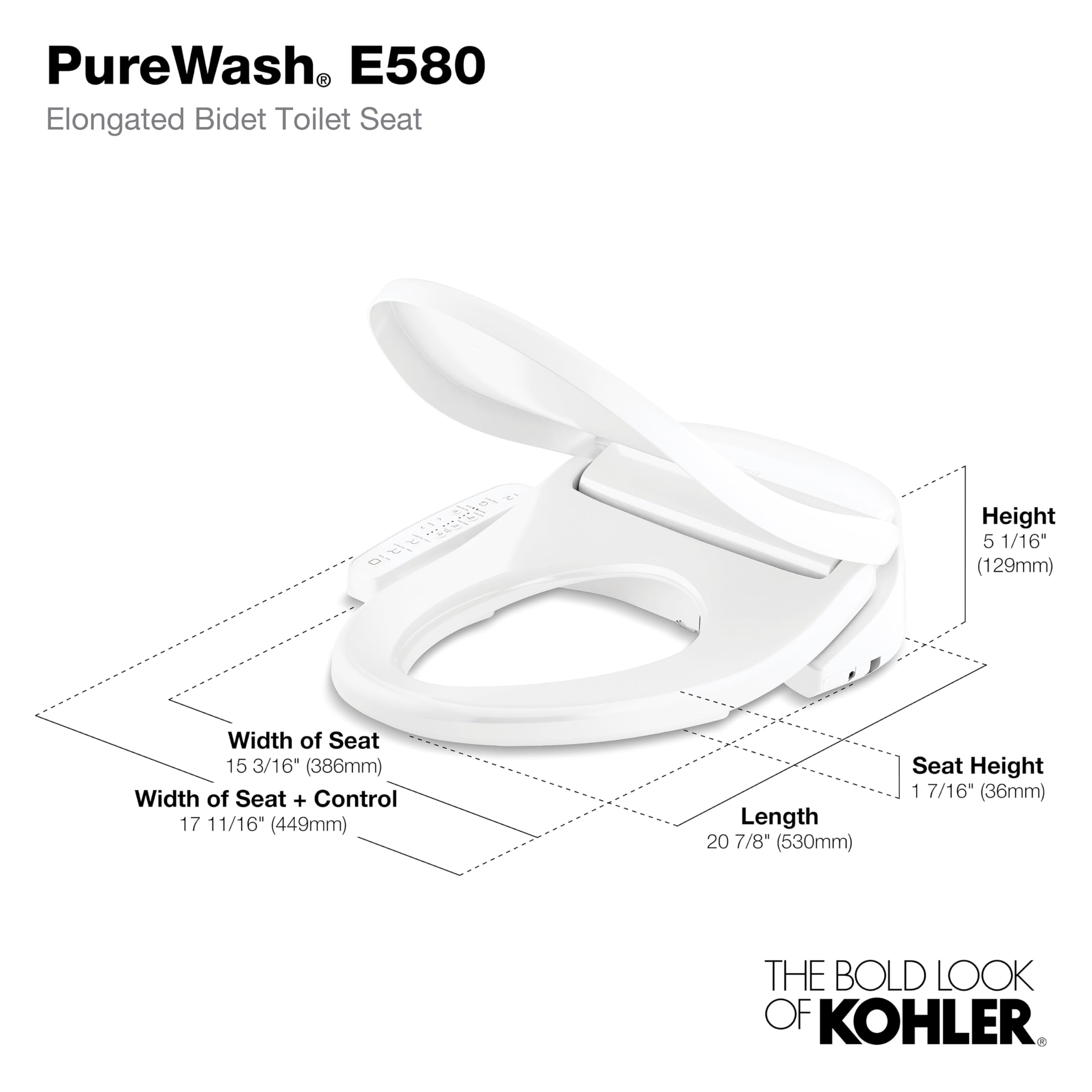 Kohler 32330-0 Purewash Bidet Toilet Seat, Elongated, White