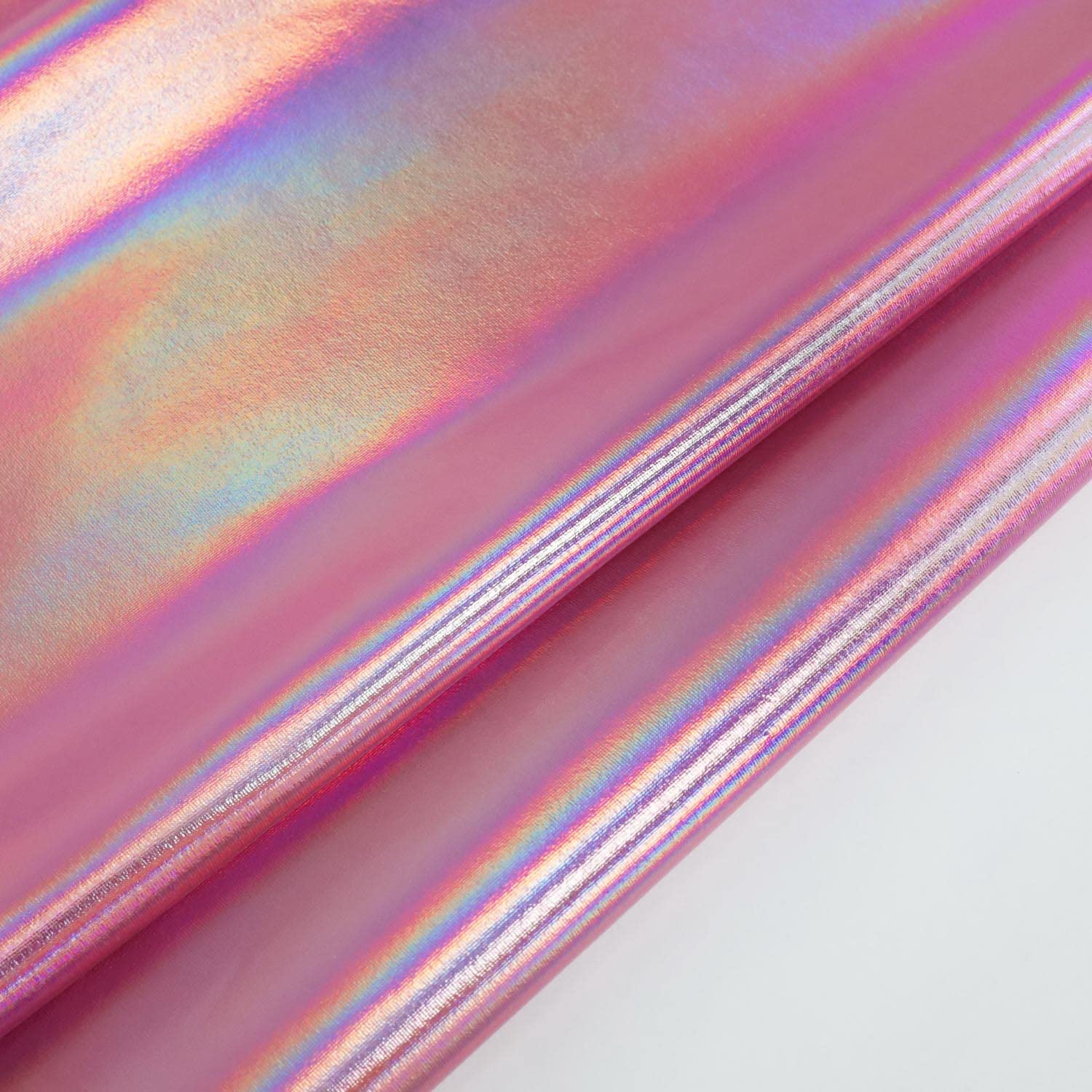 AnnyCraft Metallic Foil Stretch Fabric Hologram Spandex, for Sewing Dancewear Costumes, 58 Inch Wide, 1 Yard - Iridescent Pink