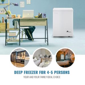 DEMULLER Chest Freezer Small Deep Freeezer with 2 Removable Baskets, Compact Freezer with Digital Control Panel accurate to 1 ℉, Mini Freezer for Homes Garages Basements White