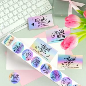 620 Pcs Thank You Cards and Stickers Set,Thank You for Supporting My Small Business Cards,Holographic Thank You Business Cards Small Business Supplies for Envelope,Wedding,Christmas Gifts,Giveaways